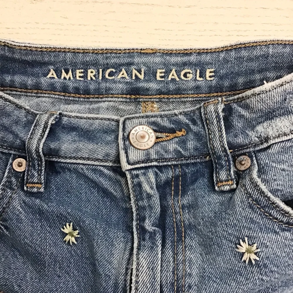 American Eagle 2 Mom Denim Shorts Women’s Tiny Floral Embroidered High Rise